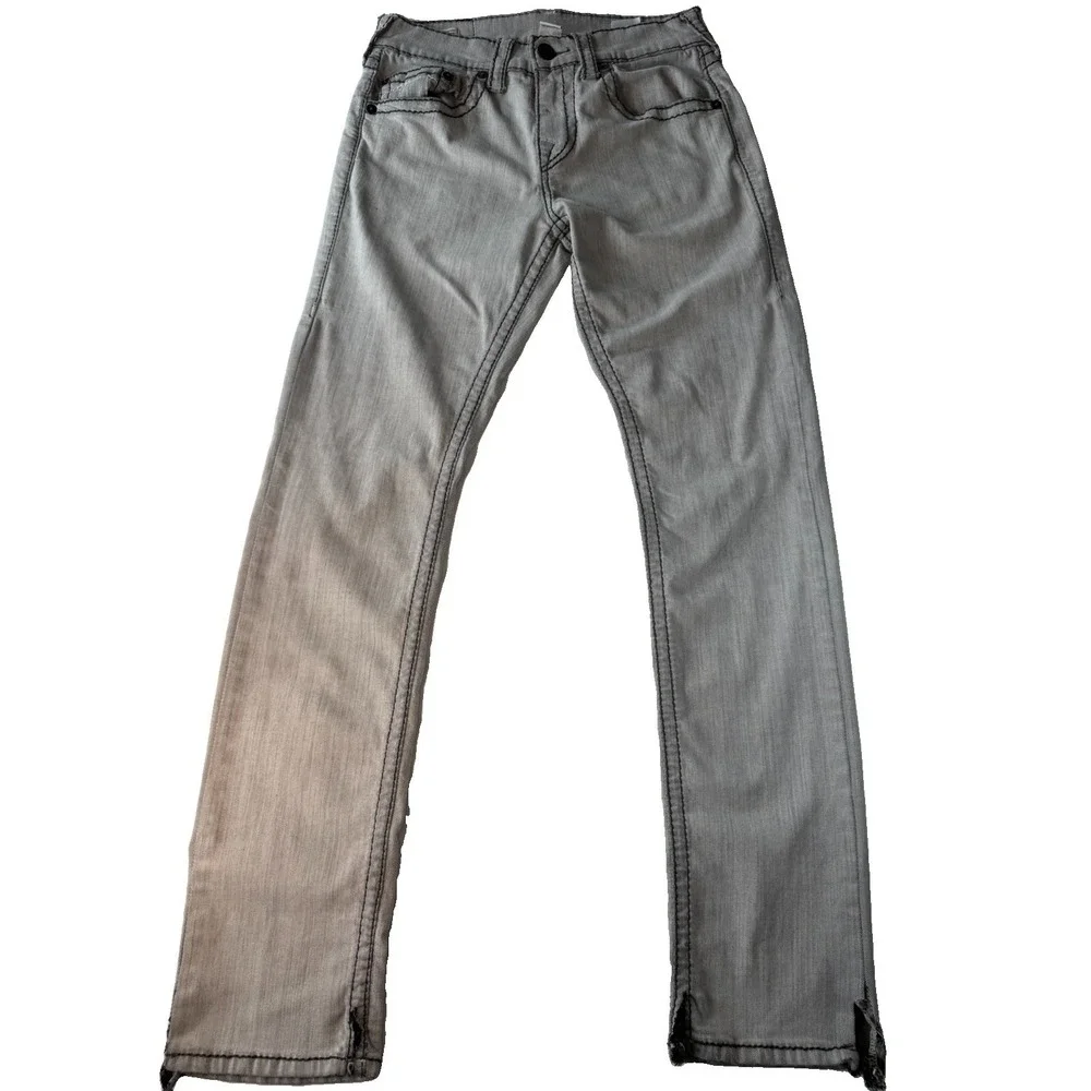 True Religion Ricky Straight Jeans M 30/31 Gray Contrast Stitch U2K Distressed